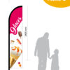 Oriflamme plume d'une taille de 69 x 340 cm. Illustrations de glaces.