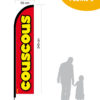 Fond rouge. Texte jaune avec contour noir. Couscous