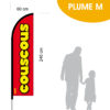 Fond rouge. Texte jaune avec contour noir. Couscous